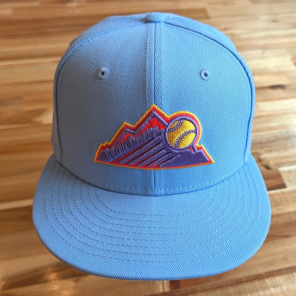New Era 59FIFTY Colorado Rockies Fitted Hat Sky Blue Purple Size 7 3/8 MLB Cap